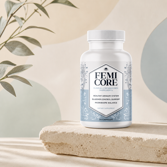 Lacroux Select hero — FemiCore bottle in a cream and sage studio