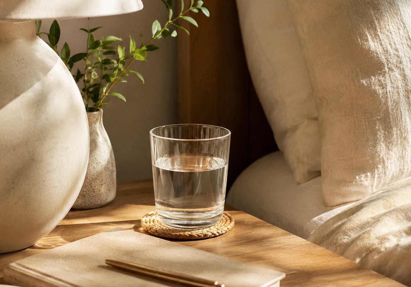 Wellness diffuser and botanical oil in a calm setting